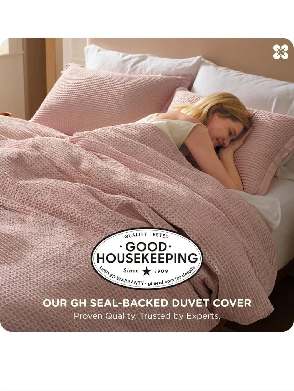 Bedsure Cotton Duvet Cover Queen - 100% Cotton Waffle Weave Pink 3 Piece 90X90
